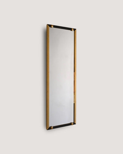 Specchio vintage rettangolare con cornice in metallo dorato e nero