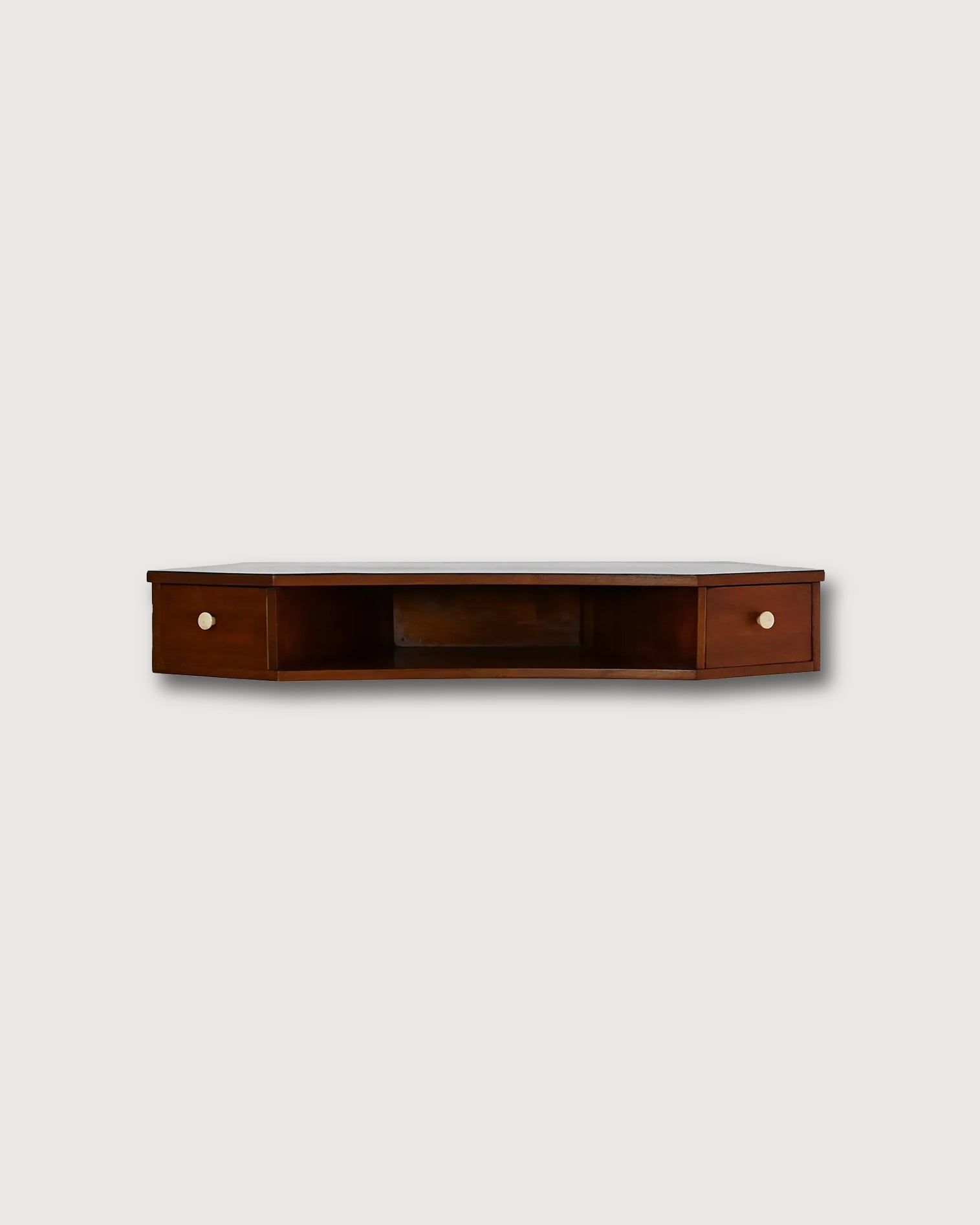 Comodino da parete scandinavo in mogano con pomelli in bachelite