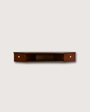Comodino da parete scandinavo in mogano con pomelli in bachelite