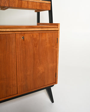 Libreria scandinava in teak con scrivania estraibile, anni '60