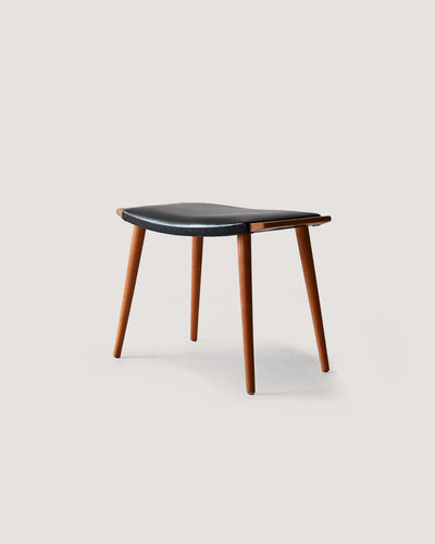 Sgabello vintage in legno e pelle
