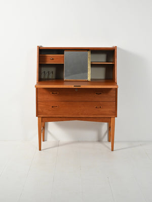 Secretaire scandinavo con specchio nascosto, anni ’60 2