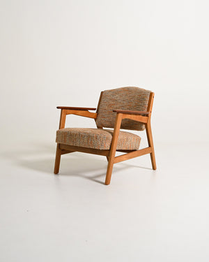 Poltrona scandinava in faggio e teak, anni '60