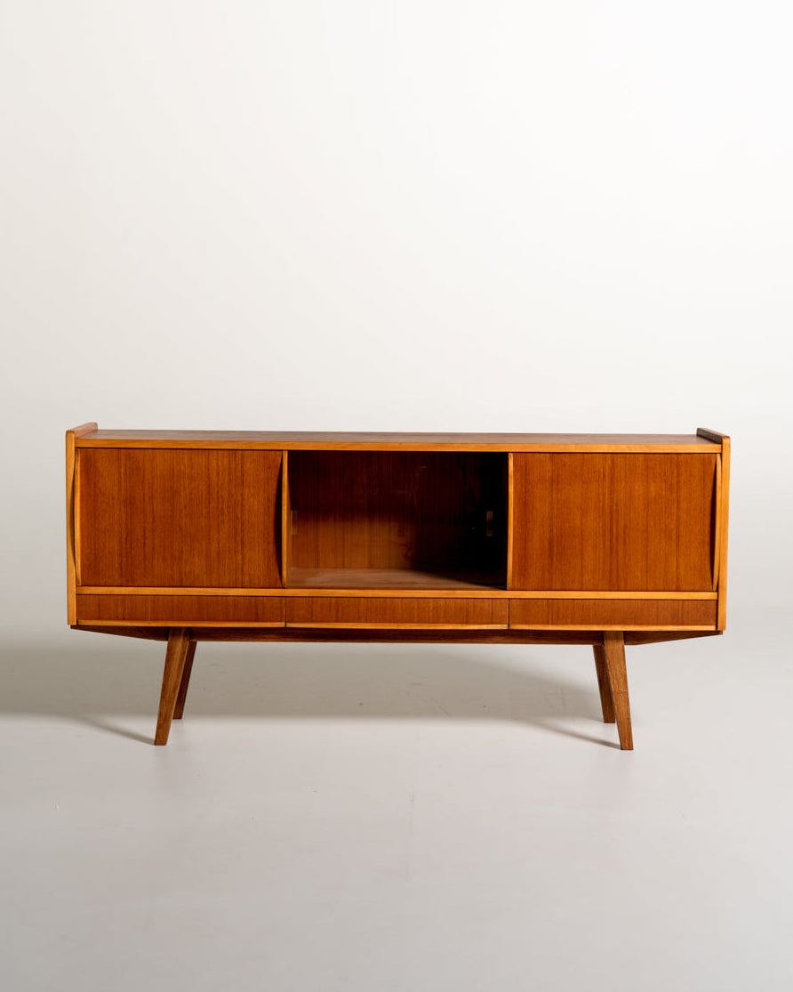 Sideboard scandinavo in teak con anta in vetro, anni '50-'60