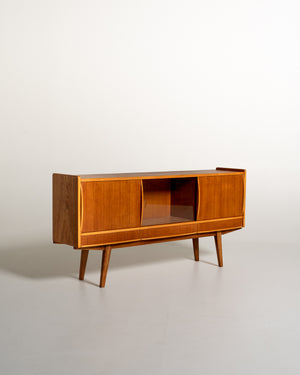 Sideboard scandinavo in teak con anta in vetro, anni '50-'60