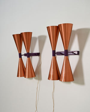 Coppia di appliques in rame modello “S-2021” di Hans-Agne Jakobsson, anni '60