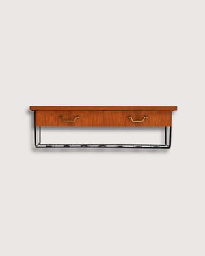 Comodino da parete scandinavo vintage in teak con due cassetti