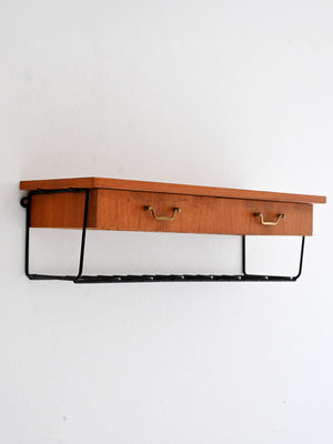 Comodino da parete scandinavo vintage in teak con due cassetti 2