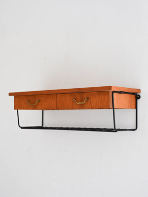 Comodino da parete scandinavo vintage in teak con due cassetti 3