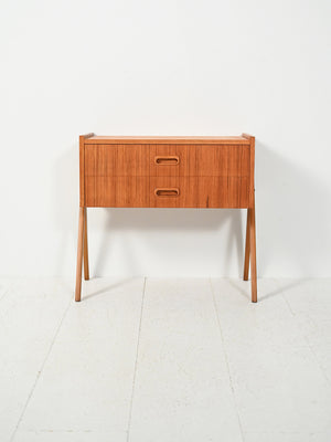 Comodino scandinavo in teak con due cassetti, anni Sessanta 1