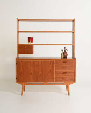 Libreria scandinava con con cabinet, anni '60