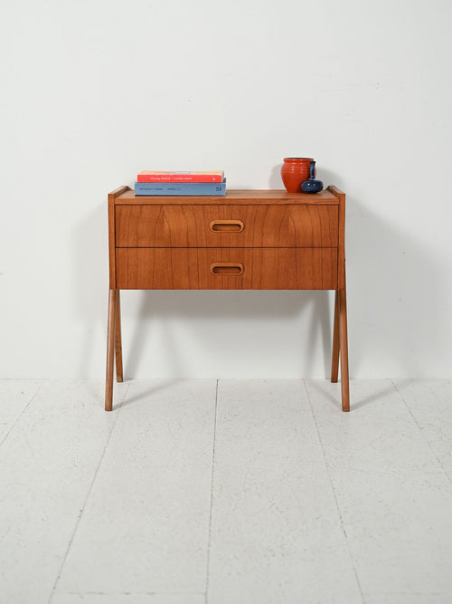 Comodino scandinavo in teak con due cassetti, anni Sessanta