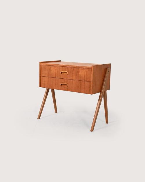Comodino scandinavo in teak con due cassetti, anni Sessanta
