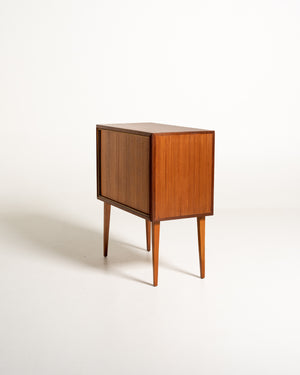 Mobile bar scandinavo in teak con serranda, anni 50