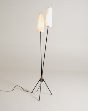 Lampada da terra scandinava con due paralumi, anni ’50