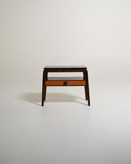 Comodino scandinavo in teak e legno scuro, anni '50