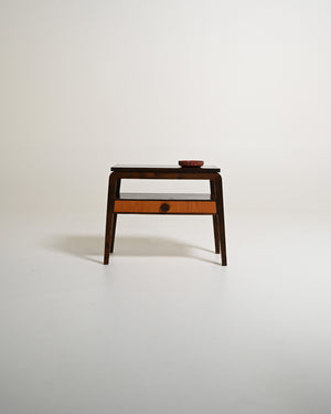 Comodino scandinavo in teak e legno scuro, anni '50