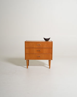 Comodino scandinavo con tre cassetti, anni '50/'60