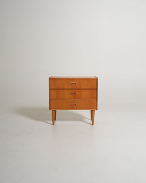 Comodino scandinavo con tre cassetti, anni '50/'60