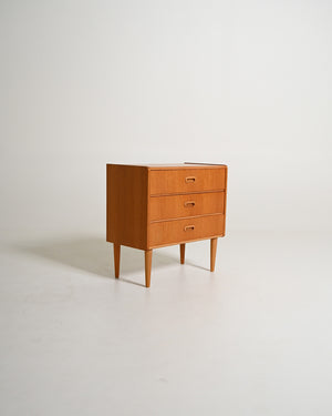 Comodino scandinavo con tre cassetti, anni '50/'60
