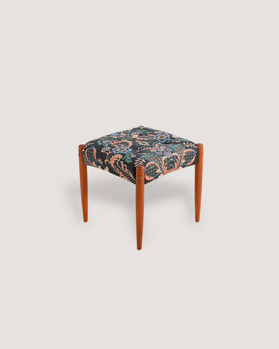 Sgabello scandinavo in teak con seduta imbottita, anni ’60/’70