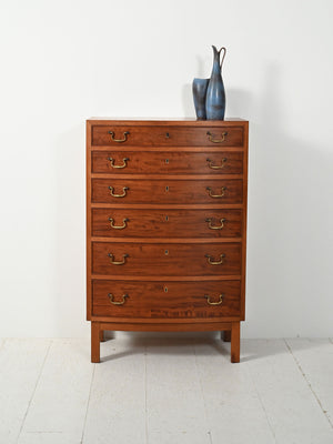 Sestina scandinava in mogano con maniglie in ottone