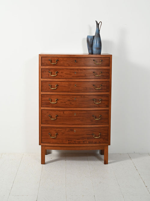 Sestina scandinava in mogano con maniglie in ottone