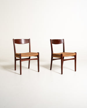 Coppia di sedie scandinave con seduta in corda, anni ’60