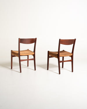 Coppia di sedie scandinave con seduta in corda, anni ’60
