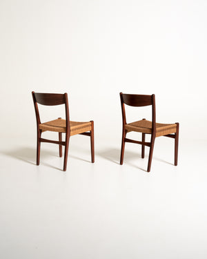 Coppia di sedie scandinave con seduta in corda, anni ’60