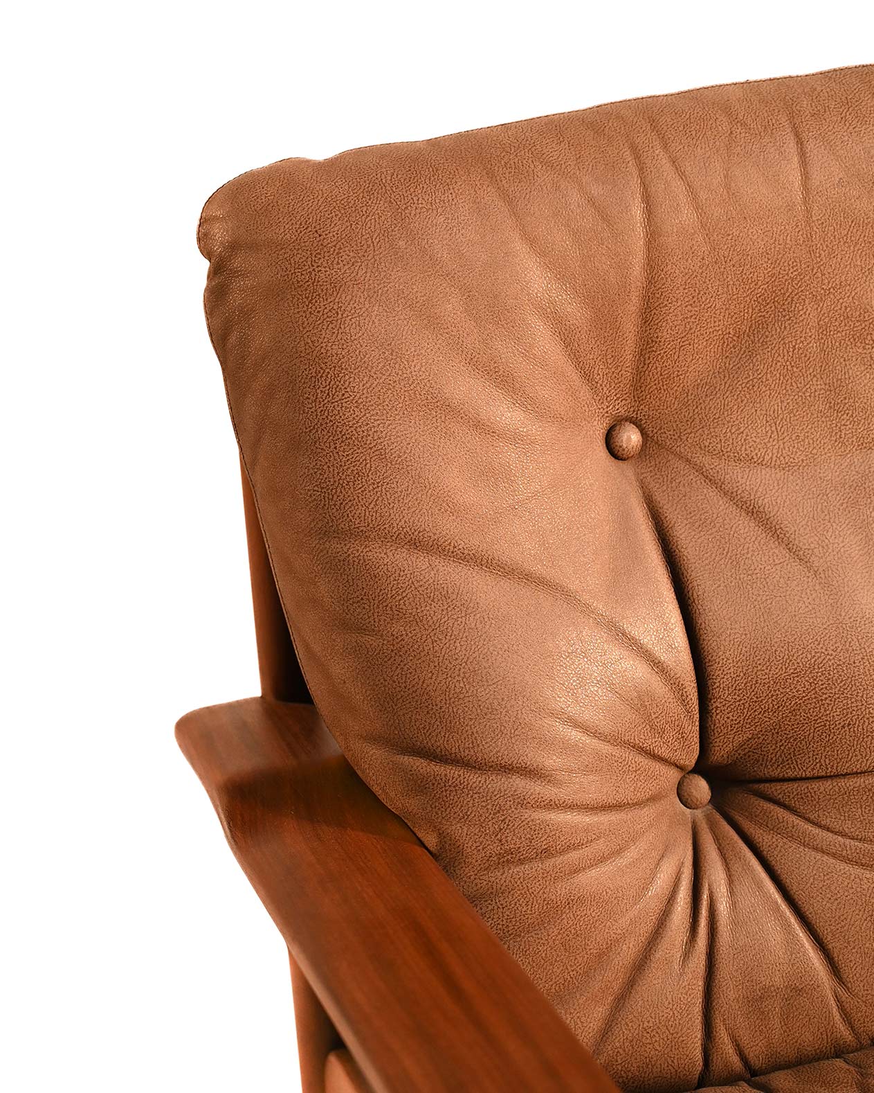 Coppia di poltrone scandinave in pelle con pouf, anni ’60 12