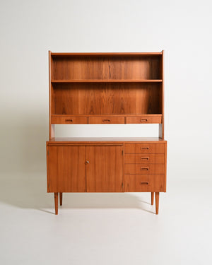 Libreria con scrittoio in teak, produzione scandinava, anni '60