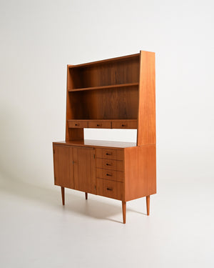 Libreria con scrittoio in teak, produzione scandinava, anni '60