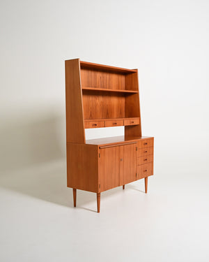 Libreria con scrittoio in teak, produzione scandinava, anni '60