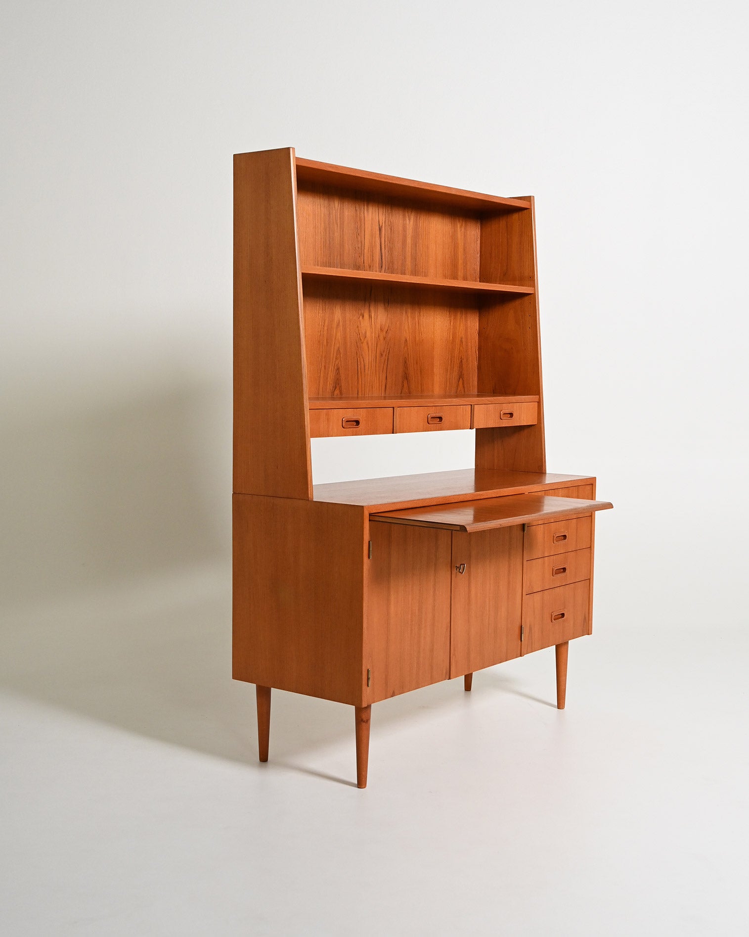 Libreria con scrittoio in teak, produzione scandinava, anni '60