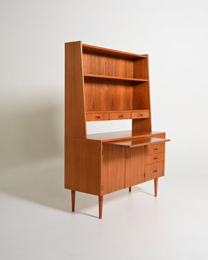 Libreria con scrittoio in teak, produzione scandinava, anni '60