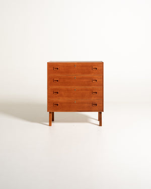 Cassettiera scandinava in teak dal profilo razionalista