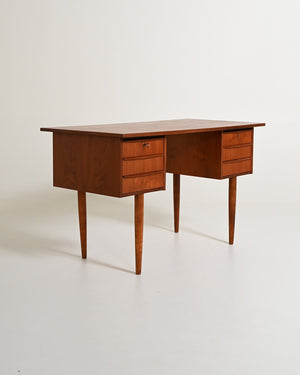 Scrivania scandinava in teak con sei cassetti, anni '60
