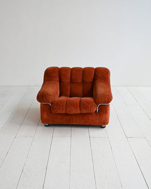 Poltrona vintage in velluto arancio, anni ’70 1