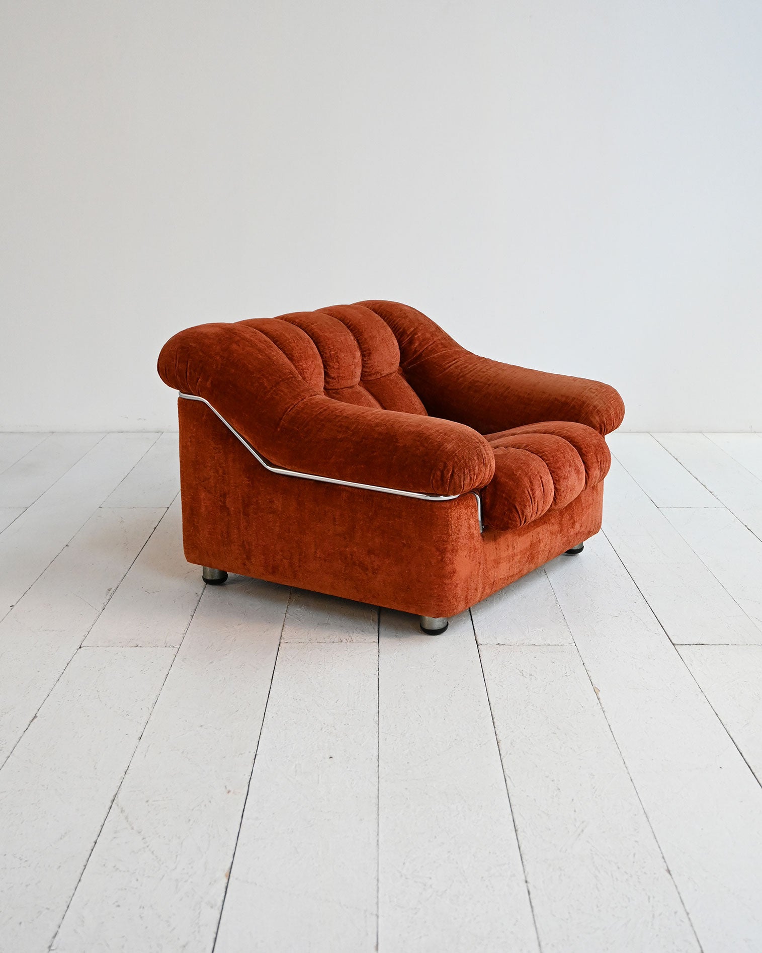 Poltrona vintage in velluto arancio, anni ’70 2
