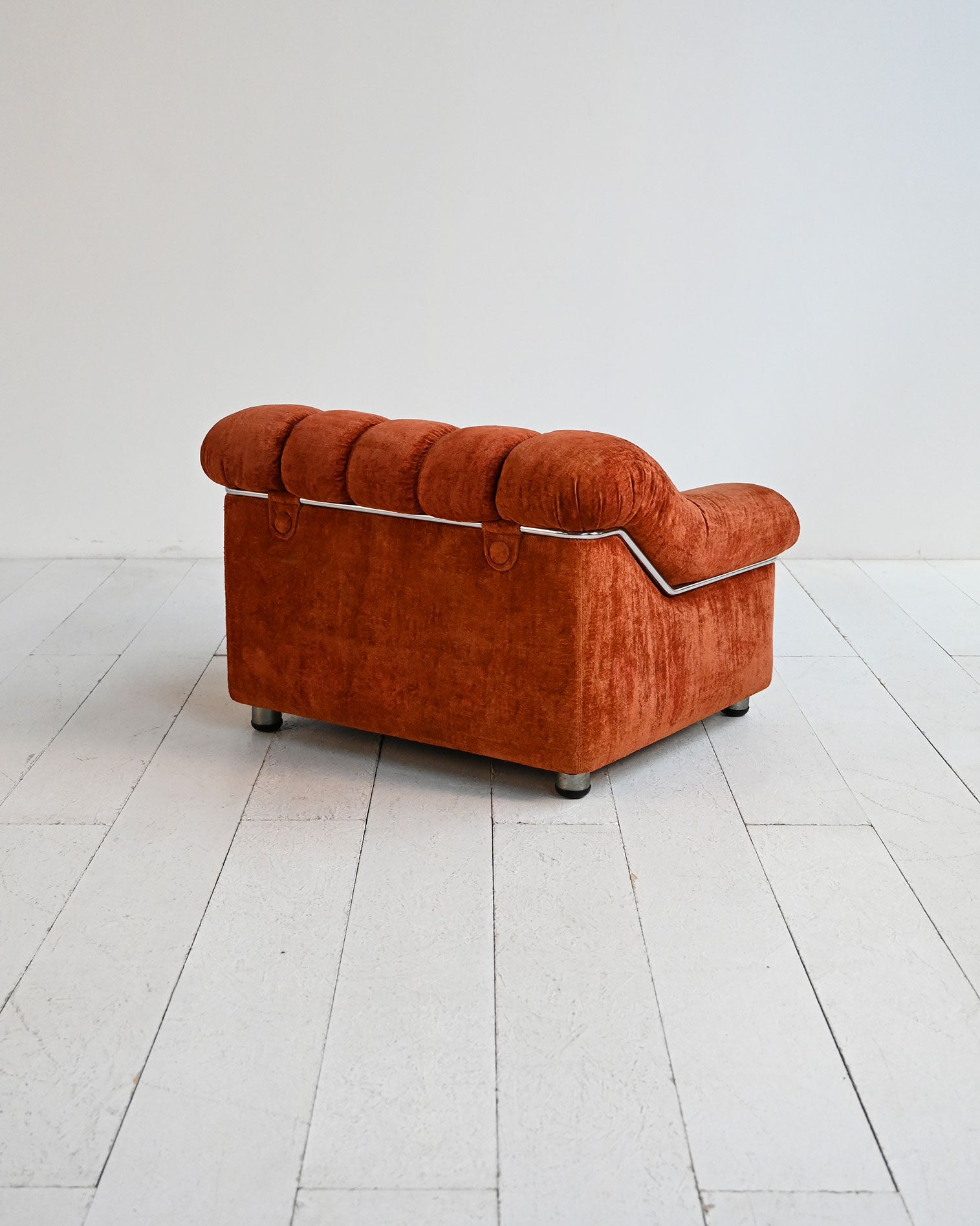 Poltrona vintage in velluto arancio, anni ’70 3