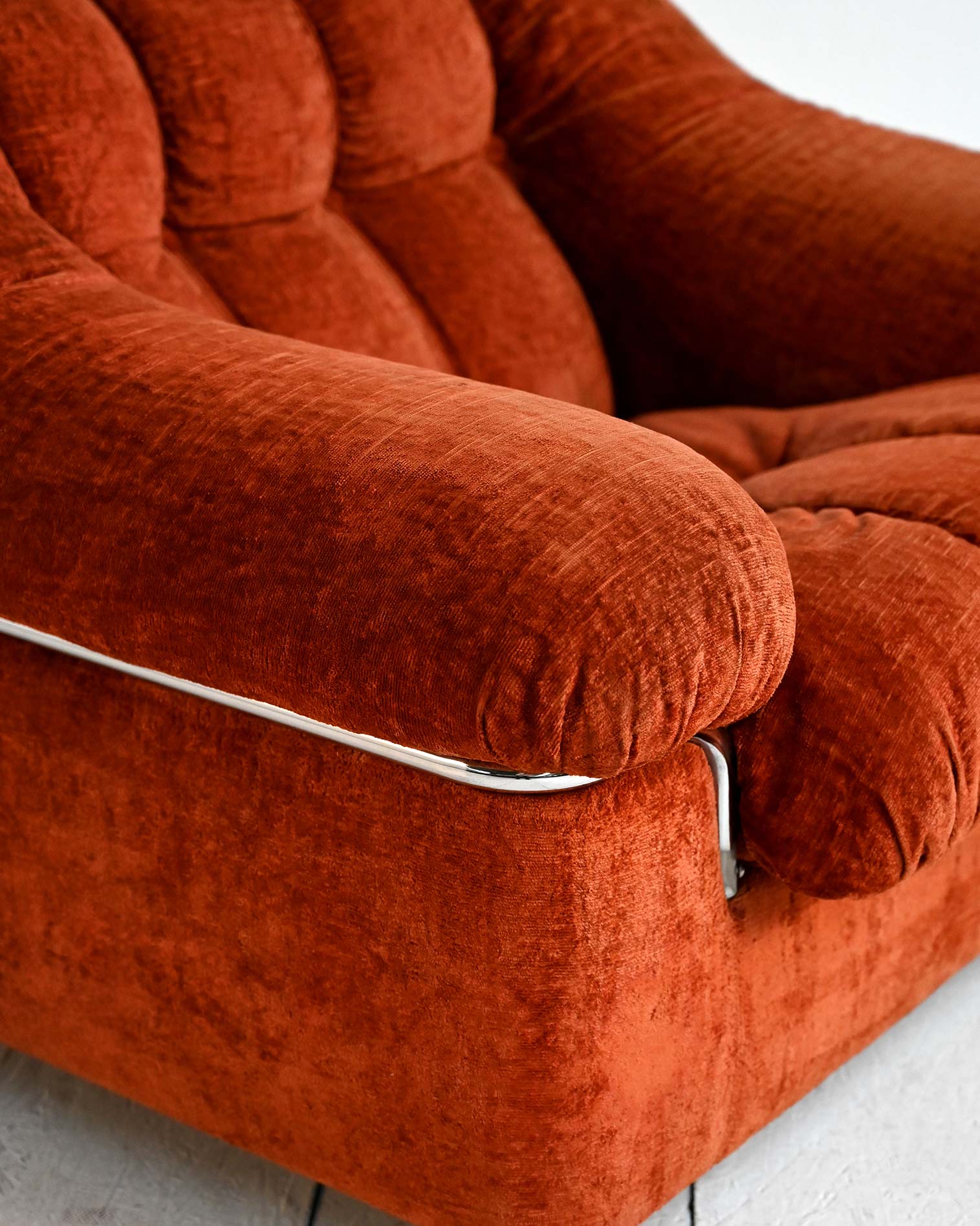 Poltrona vintage in velluto arancio, anni ’70 7