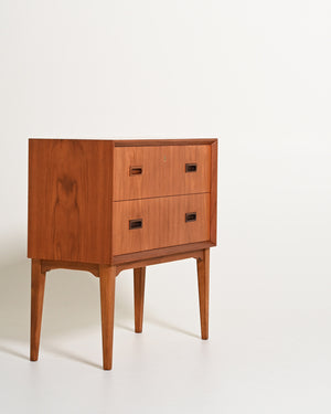 Comodino scandinavo in teak con due cassetti, anni '60