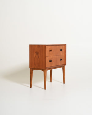 Comodino scandinavo in teak con due cassetti, anni '60