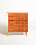 Cassettiera scandinava in teak con dettagli in rovere, anni ’60