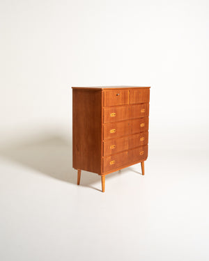 Cassettiera scandinava in teak con dettagli in rovere, anni ’60