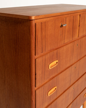 Cassettiera scandinava in teak con dettagli in rovere, anni ’60