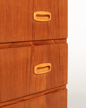 Cassettiera scandinava in teak con dettagli in rovere, anni ’60