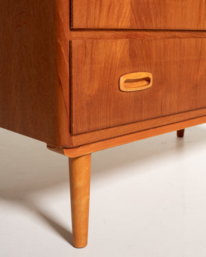 Cassettiera scandinava in teak con dettagli in rovere, anni ’60