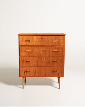 Cassettiera in teak con maniglie incassate, Scandinavia, anni '50/'60